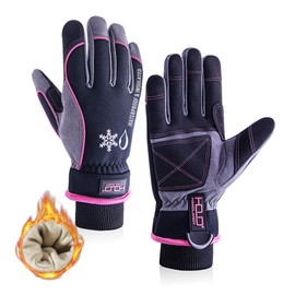 Waterproof & Windproof Winter Gloves for Men & Women, Touchscreen Thermal Gloves for Cold Weather, Ski Work Gloves (Pink, L)