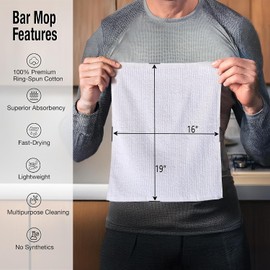 Bar Towels - 16" x 19" Bar Mop Cleaning Dish Rags, 12-Pack | Dish Towels, Premium Ring-Spun 100% Cotton Dish Cloths, Super Absorbent Kitchen Towels, Bar Mop Towels, (White)