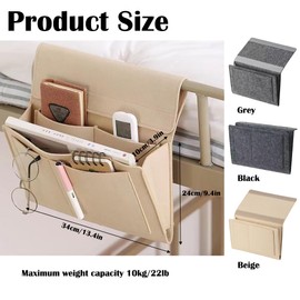 KICPUK Felt Hanging Storage Bag, Bedside Pocket, Bedside Organiser, Hanging Storage Bag, Suitable For Mobile Phones, Keys, Remote Controls, Magazines, Glasses, Etc (Beige)