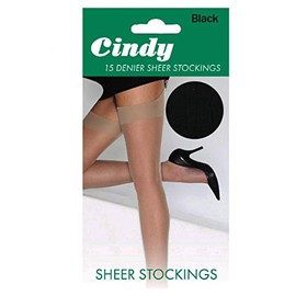 Cindy Ladies 15 Denier Sheer Stockings reinforced toe 3-8 100% Nylon Smooth- Black