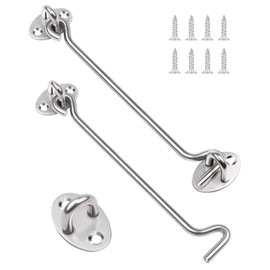 8 Inch Storm Hooks, Pack of 2, Leryati Storm Hook, Stainless Steel Cabin Hook with Eyelet, Gate Hook Lock with Screws, Hook and Eye Lock Latch, Door Storm Hook