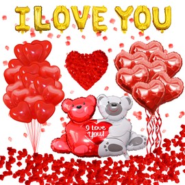 I LOVE YOU Balloons | Valentine's Day Balloons Party Decoration | Silk Rose Petals | Heart Shaped Balloons | Love Bear Balloons