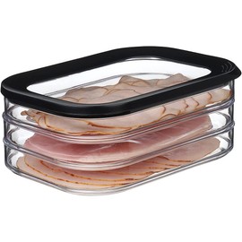 Mepal Modula 3-Ply Nordic Black Cold Meat Box - 1650 ml Fridge Food Box - For Storing Sausages and Meat Products - 3 Separate Storage Containers - Dishwasher Safe