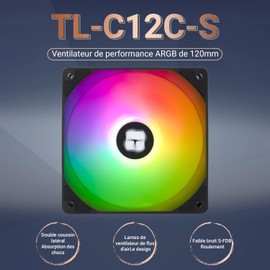 TR TL-C12C-S 120 mm ARGB Case Fan Quiet 4 Pin PWM Computer Fan with S-FDB Bearing Included