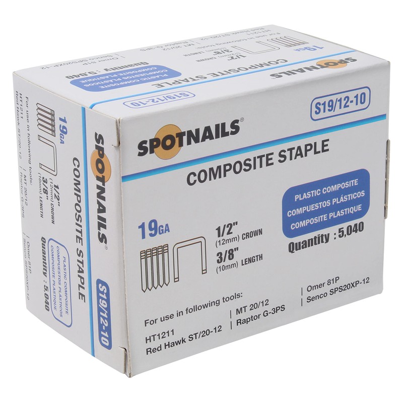 Spotnails S19/12-10 19GA 1/2" Crown x 3/8" Leg Composite Staples