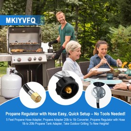 MKIYVFQ 5 Feet Propane Regulator with Hose, Propane Regulator, Universal Gas Grill Regulator and Hose for Blackstone 28'/36' Griddle, for Weber Grill, Heater, Fire Pit Table and Most LP Gas Grills, Etc.