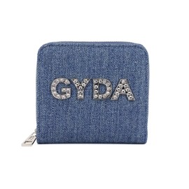 Jada GY-W291 Round Zipper Bifold Wallet with Rhinestone Logo, blue