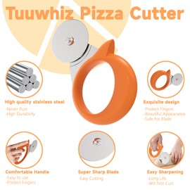 Tuuwhiz Pizza Cutter and Bread Lame Dough Scoring Tool Combo,for Cutting Pizza Sourdough Bread Baking Supplies,Stainless Steel Pizza Cutter Wheel and Razor Blades (Orange)…