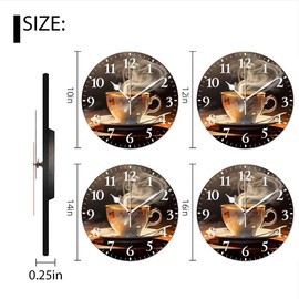 DTOIVSAT Coffee Wall Clock Non-Ticking Silent Clocks Battery Operated Analog Decor Clock for Home-Steaming Cup of Coffee On The Table(10inch)