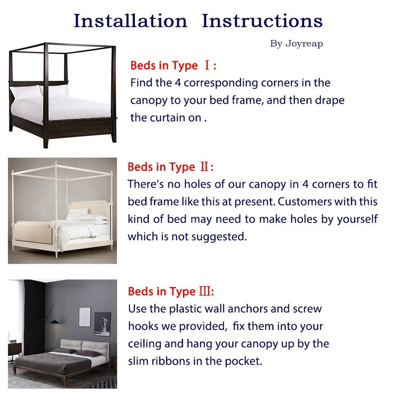 Joyreap 4 Corners Post Canopy Bed Curtain for Girls &