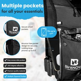 BlinkNova Running Vest with Phone Holder, Reflective Hydration Vest with Adjustable Waistband and Collapsible Water Bottle, Adjustable Unisex Hiking Accessories (Fits Body: X Small - Small)