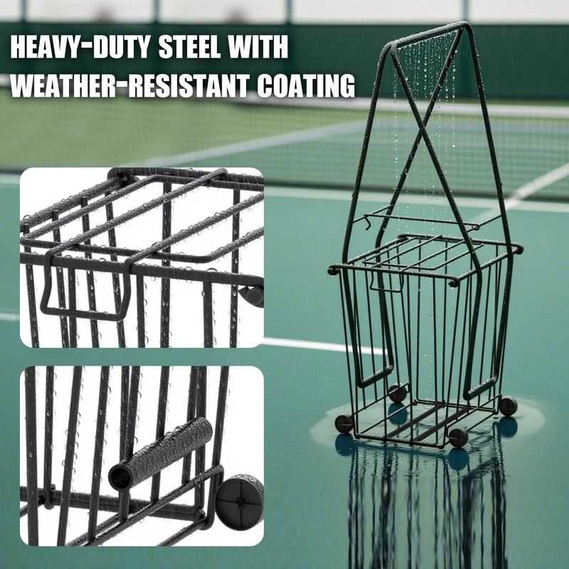 wasoyun Tennis Ball Hopper, Portable Pickleball Holder with Wheels &