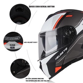 Uchoose Flip Up Full Face Modular Motorcycle Helmet for Adults Cascos para Motos Street Bike Motocross Helmet DOT Approved Dual Visor (Honey, M)