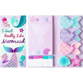 550 Sheets Cute Sticky Notes Set, 11 Designs Note Pads, Adorable Cartoon Writing Memo Pads with Fancy Divider Tabs for Kids Students School Office Supplies (Mermaid)