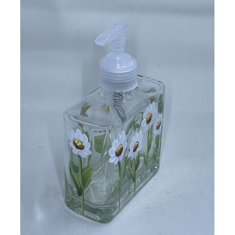 Hand painted White and Yellow Daisy Soap or Lotion Dispenser