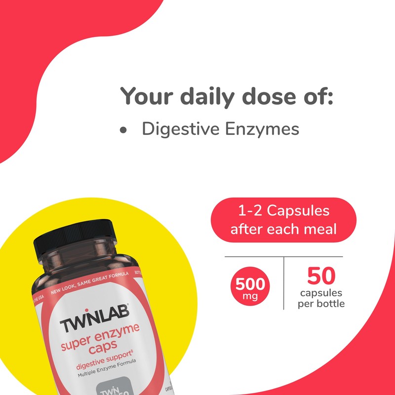 Twinlab Super Enzyme Caps - Constipation Supplement with Digestive Enzymes