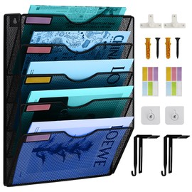 TSDRBWO 5 Tier Hanging Wall File Holder, Metal Mesh File Organizer, Mail Organizer, Wall Mounted Magazine Storage Rack, Magazine Holder Vertical Wall Mounted Mesh Hanging File Folders Paper Organizer