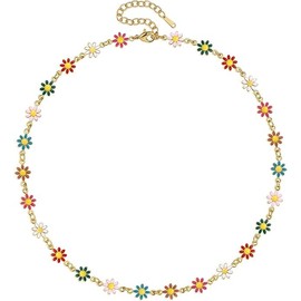 Vurotry Daisy Necklace for Women Cute Flower Choker Necklace Colorful Floral Necklaces Trendy White Daisy Chain Delicate Daisies Jewelry Accessories, adjustable, Metal, No Gemstone