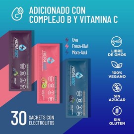 Hidra2go, Electrolitos Sin Azucar, Con Vitamina C, Complejo B, Magnesio Y Potasio, 30 Sobres, Sabores Fresa Kiwi, Mora Azul Y Uva