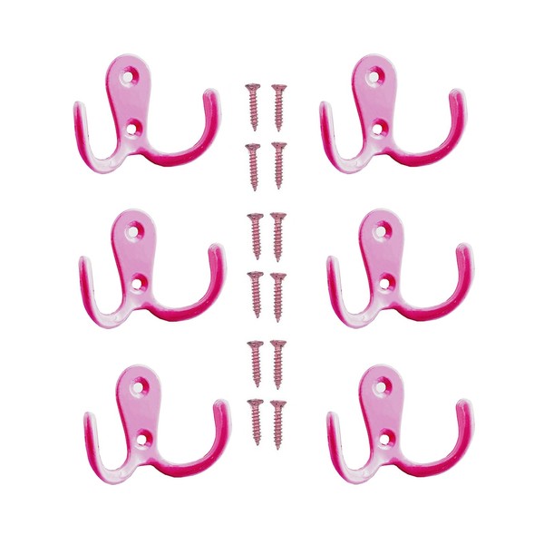 Yesmin 6 Pcs Double Prong Robe Hooks, Dual Coat Hooks