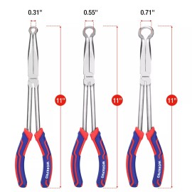 WORKPRO 3 Piece Long Reach Hose Grip Pliers Set 11''Ring Nose Hose Gripper Plier