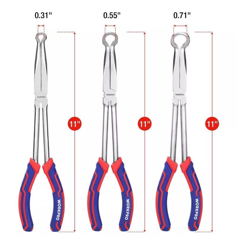 WORKPRO 3 Piece Long Reach Hose Grip Pliers Set 11''Ring