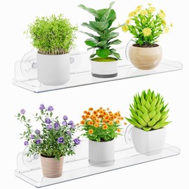 Lifewit 15" Acrylic Window Plant Shelves, 2-Pack Suction Cup Shelf for Succulents, Micro Greens & Seed Starter Pots - Item Package Quantit: 2 Pack