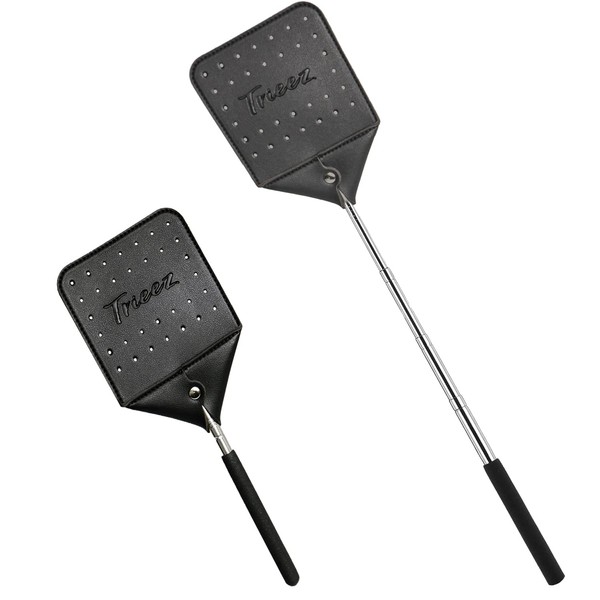 Trieez Flyswatter - 2 Pack Long Fly Swatter, Sturdy Leather