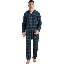 YUSHOW Mens Flannel Pajamas Set Cotton Plaid Pjs Button Down Warm Soft Lounge Sleepwear Top & Pj Pants with Pockets