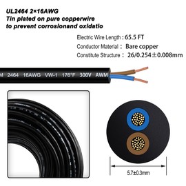 Flexible 2-Conductor Electrical Wire,65.6FT/20M Low Voltage Landscape Wire, 16 Gauge Wire for Multiple Wiring Applications Such as LED Strips, Lamps, and Automobiles (16AWG)