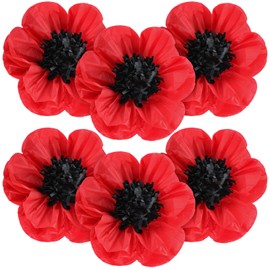 WILLBOND 6 Pcs Artificial Red Poppy Flowers Large Poppies Fake Flowers for Wicked Birthday Veterans Day Carnival Back to School Party Backdrop (20 Inches)