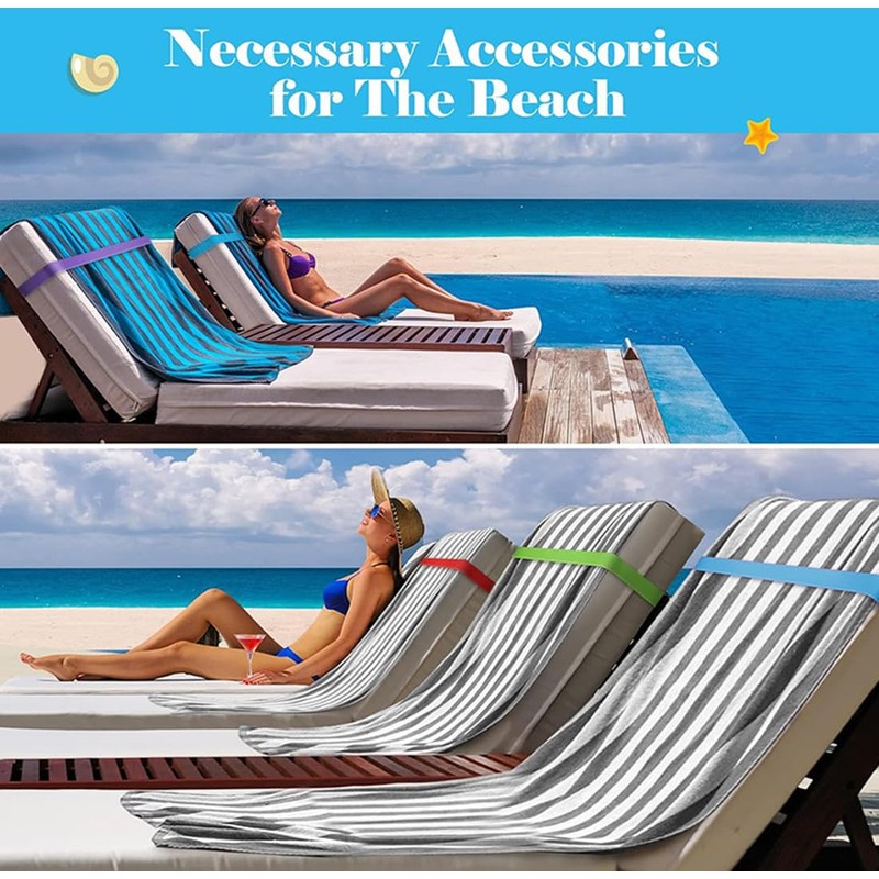 WUSJCOF 6 Pieces Beach Towel Holder Clips, Stretchable Towel Bands