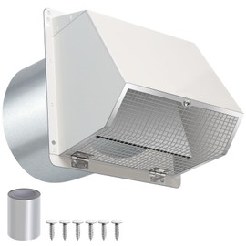 12 Inch Hooded Wall Vent with Screen and Damper, Outdoor Wall Exhaust Vent Cover Cap for Duct Dryer Range Hood Exterior Heating Cooling Ventilation and Outside Air Exhaust, Galvanized Steel, White