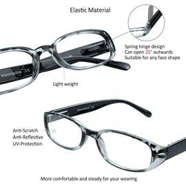 VisionGlobal 4 Pairs Reading Glasses with Spring Hinge, Blue Light Blocking Glasses for Women/Men (4 Color,+4.75 Magnification)