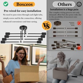 Modern Sputnik Chandelier 8-Light Industrial Ceiling Lights Fixture 32" Black Semi Flush Mount Ceiling Light with E26 Base Sputnik Lights Fixture for Dining Room Bedroom Foyer Hallway Living Room