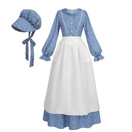 Nuoqi Prairie Dress Women Colonial Pioneer Dress with Bonnet Adult Colonial Costumes Blue XXL