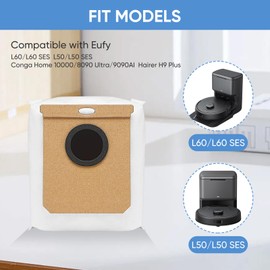 12 Pack Replacement Dust Bags for Eufy L60 / L60 SES / L50/ L50 SES Robot Vacuums, Large Replacement Vacuum Cleaner Collector Bags Compatible with Haier H9+, Conga Home 10000, 8090 Ultra, 9090 AI