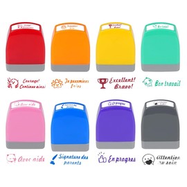 XPJBKC 8er-Set Stempel für Lehrer, Stempelkissen für Französischlehrer, Stempelkissen für Kinder mit Box, Stempel für Lehrerinnen als Geschenk für Lehrer und zur Motivation von Schülern