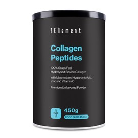 Collagen Peptides - Hydrolysed Collagen Powder (Type I, III) from Grass-fed Cattle - with Magnesium, Hyaluronic Acid, Zinc, and Vitamin C - Unflavoured - High Solubility - 450g