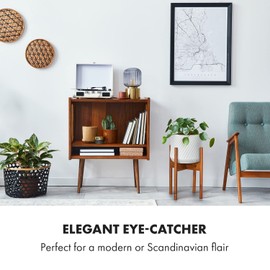 Fox & Fern Mid Century Plant Stand — 8 Inch Fixed Size Wooden Plant Stand for Indoor Planters (Not Included); Raised Flower Pot Holder for Indoors; Plug In Design; Two Height Options - Acacia