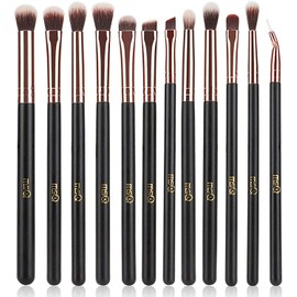 MSQ Eye Makeup Brushes 12pcs Rose Gold Eyeshadow Makeup Brushes Set with Soft Synthetic Hairs & Real Wood Handle for Eyeshadow, Eyebrow, Eyeliner, Blending(without bag)
