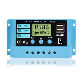 Peidesi PWM 30A Solar Charge Controller 12V 24V PV Regulator for Lifepo4 Lithium Gel Lead Acid for 100W 200W 300W Solar Panel LCD Display Dual USB 5V Output PDS-12V30A-CON