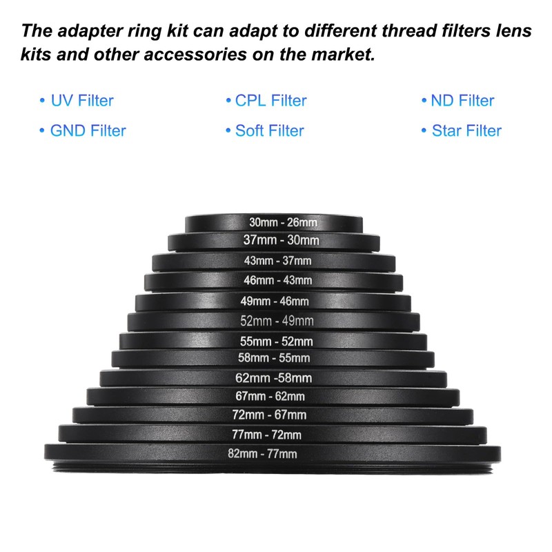 PATIKIL 13pcs Step Down Ring, Camera Lens Filter Adapter Ring