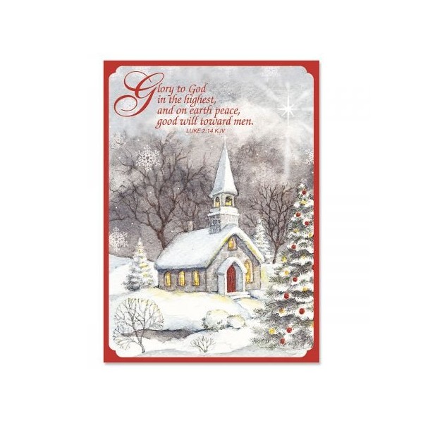 Snowy Church Personalized Religious Christmas Cards – Holiday Greetings, Includes