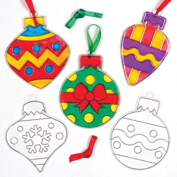 Baker Ross AT296 Christmas Bauble Suncatcher Decorations, Acrylic, Festive Arts and Craft (Pack of 8), Assorted, One Size