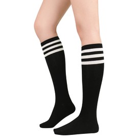 American Trends Women's Thigh High Stocking Over the Knee Tube Socks Solid Long Boot Leg Warmers for Cosplay Daily Wear 1 Pack Black White