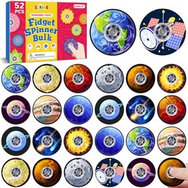 SCIONE 52 Pcs Solar System Fidget Spinners for Kids, 8 Planets Theme Mini Fidget Toys Bulk, Small Acrylic Hand Spinners for Party Favors, Goodie Bag Stuffers, Classroom Rewards