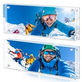 2*6 in Acrylic Picture Frames 2 Pack，Clear Picture Frame，20mm Thick Freestanding Double-Sided Magnetic Frameless Picture Frames, Free Standing Desktop Display