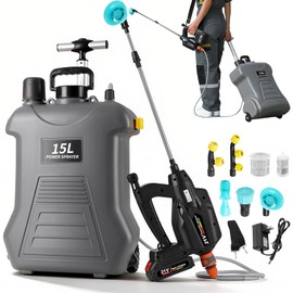 4 Gallon Battery Powered Sprayer Electric Sprayer with 5 Nozzles, 21V Battery, Wide Mouth Lid, Electric Pump Sprayer for Weeds Yard Lawn Spraying Plants Garden Watering Cleaning