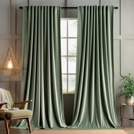 MIULEE Sage Green Velvet Curtains 90 inches 2 Panels - Pinch Pleat Luxury Room Darkening Window Drapes for Bedroom Living Room Thermal Insulated Super Soft Blackout, Back Tab Rod Pocket, W52 x L90